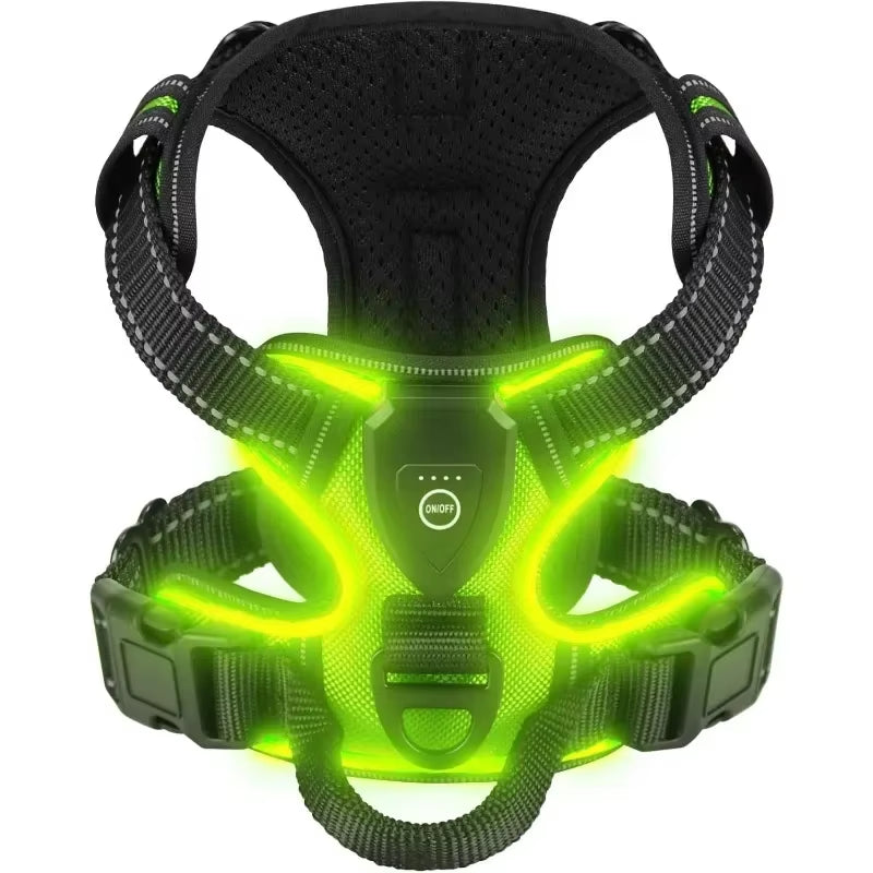 Illuminate Your Dog's Adventures with the LED Luminous No Pull Adjustable Pet Vest Harness - Perfect for Small to Large Dogs!