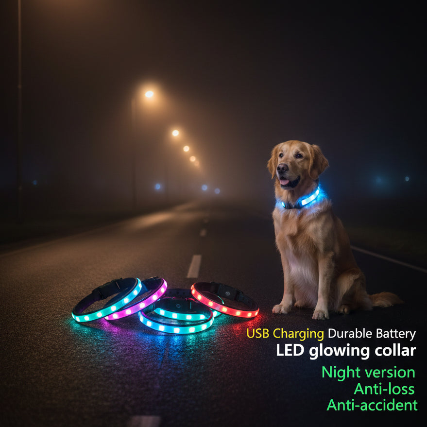 Illuminate Your Pet's Night with the New Glowing LED Dog Collar - Safety and Style Combined!