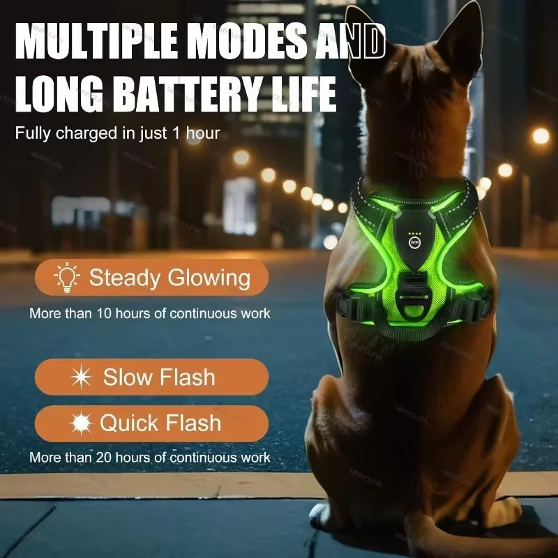 Illuminate Your Dog's Adventures with the LED Luminous No Pull Adjustable Pet Vest Harness - Perfect for Small to Large Dogs!