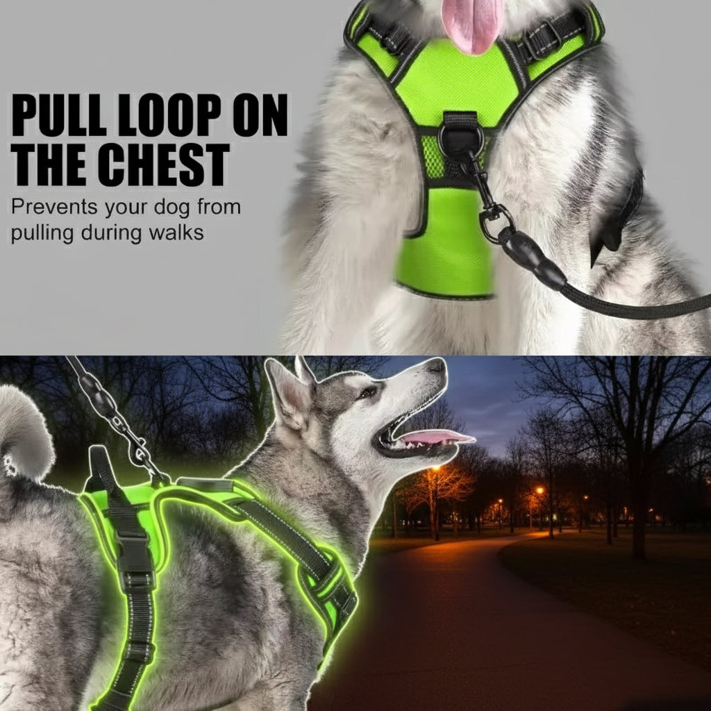 Illuminate Your Dog's Adventures with the LED Luminous No Pull Adjustable Pet Vest Harness - Perfect for Small to Large Dogs!
