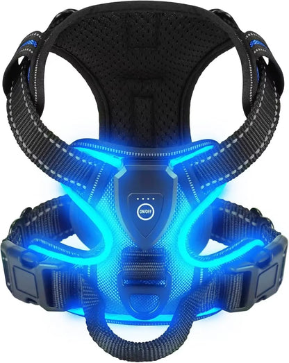 Illuminate Your Dog's Adventures with the LED Luminous No Pull Adjustable Pet Vest Harness - Perfect for Small to Large Dogs!