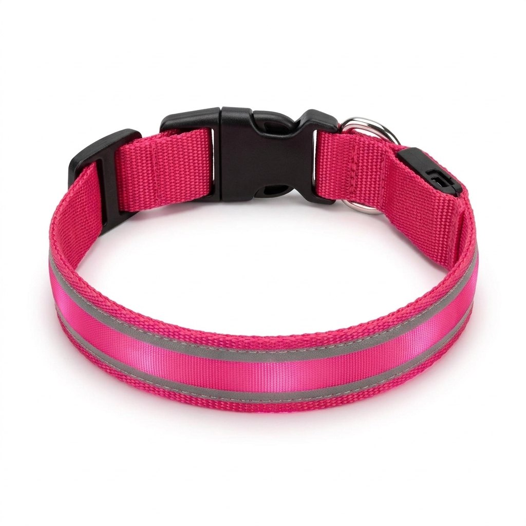 GlowBrite LED dog collar in pink on a white background