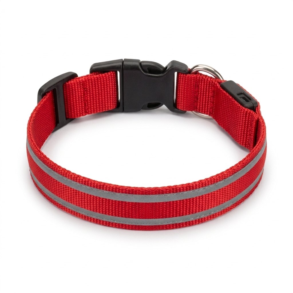 GlowBrite LED dog collar in red on a white background